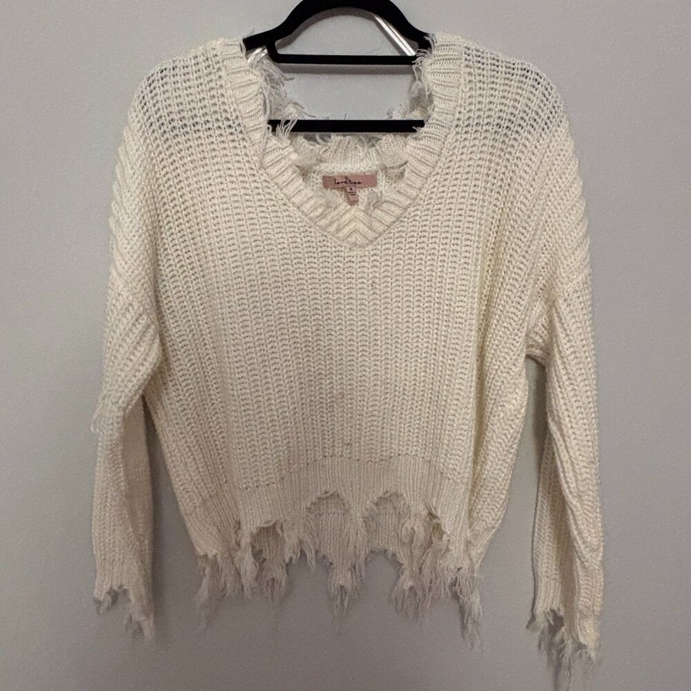Love Tree White Distressed Knit Sweater - Size Medium
